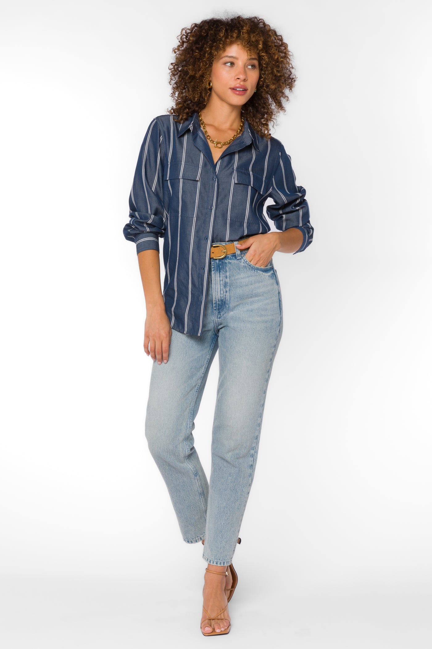 Talma Navy Stripe Shirt - Tops - Velvet Heart Clothing