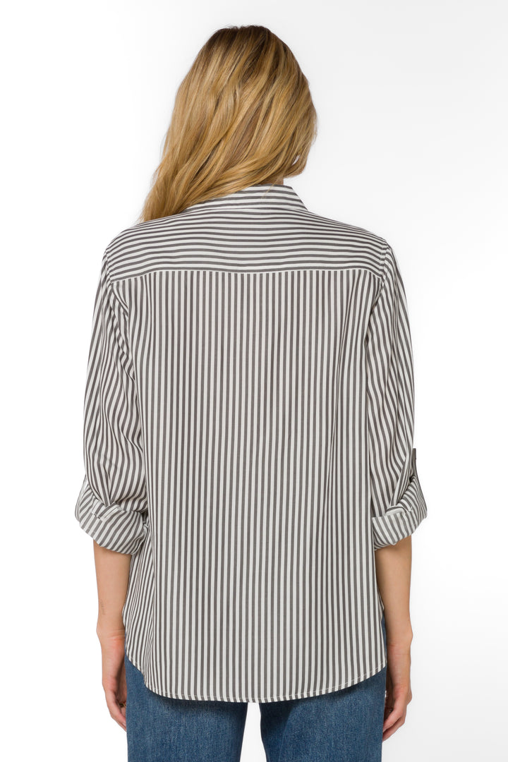 Talma Charcoal Stripe Shirt - Tops - Velvet Heart Clothing