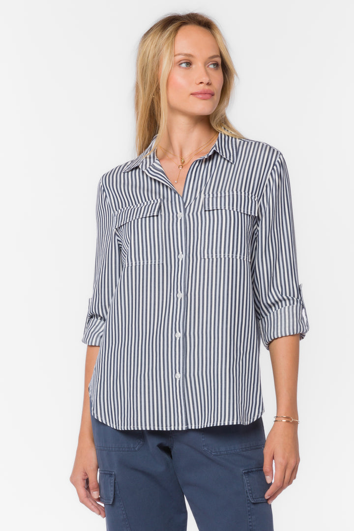 Talma French Navy Stripe Shirt - Tops - Velvet Heart Clothing