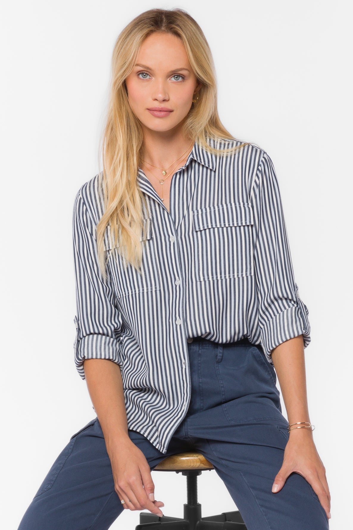 Talma French Navy Stripe Shirt - Tops - Velvet Heart Clothing