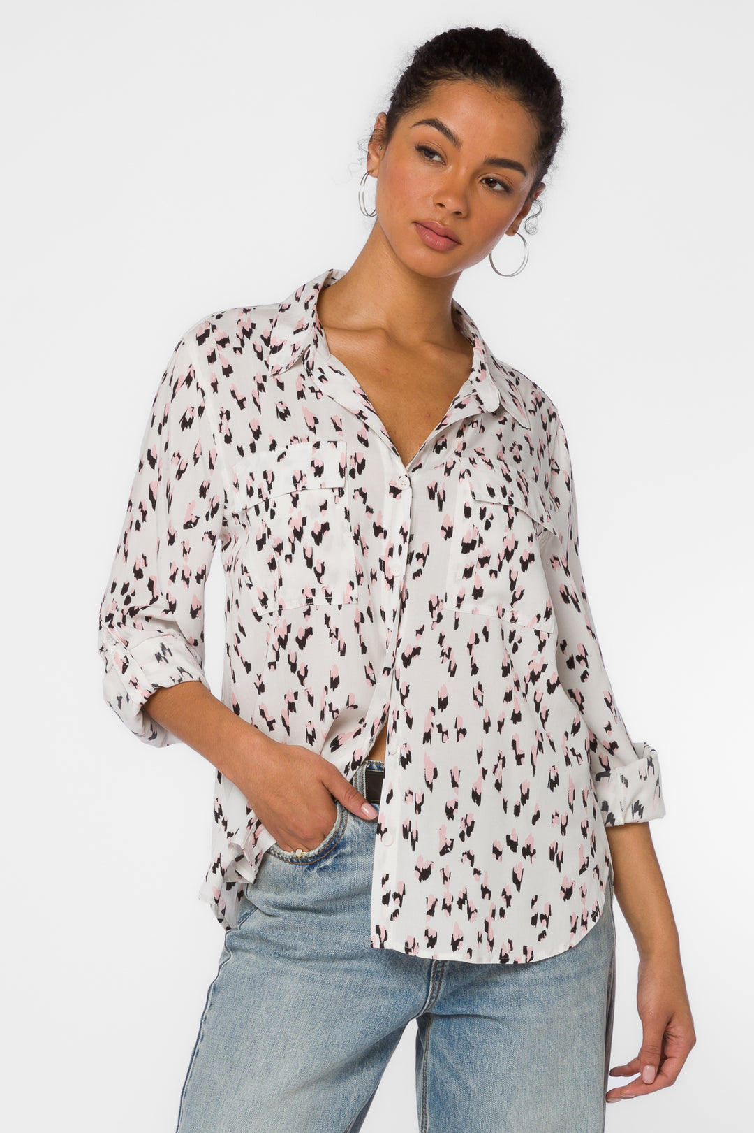 Talma Pink Black Abstract Shirt - Tops - Velvet Heart Clothing