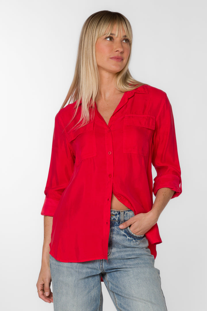 Talma Red Viscose Shirt - Tops - Velvet Heart Clothing