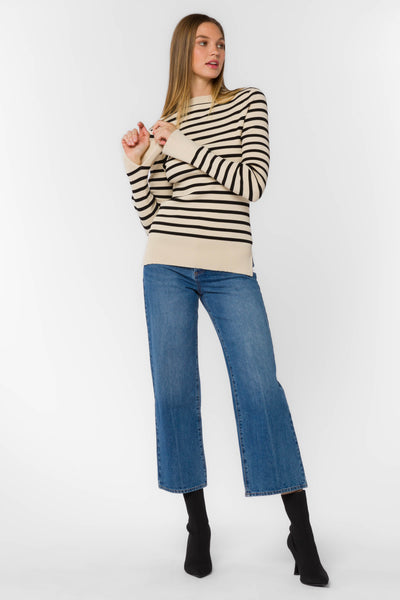 Teresa Black Ivory Stripe Sweater - Sweaters - Velvet Heart Clothing