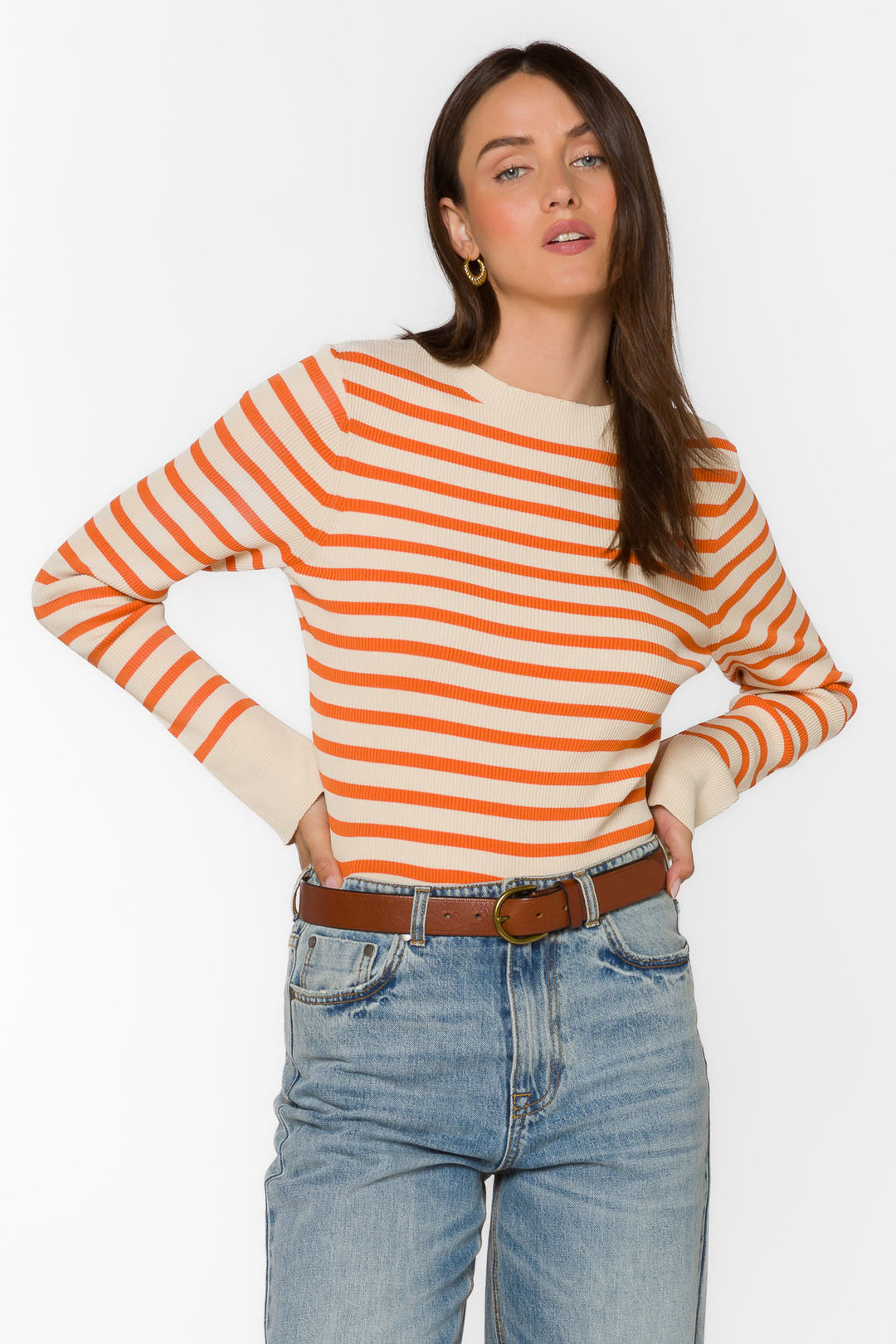 Teresa Off White Copper Stripe Sweater - Sweaters - Velvet Heart Clothing