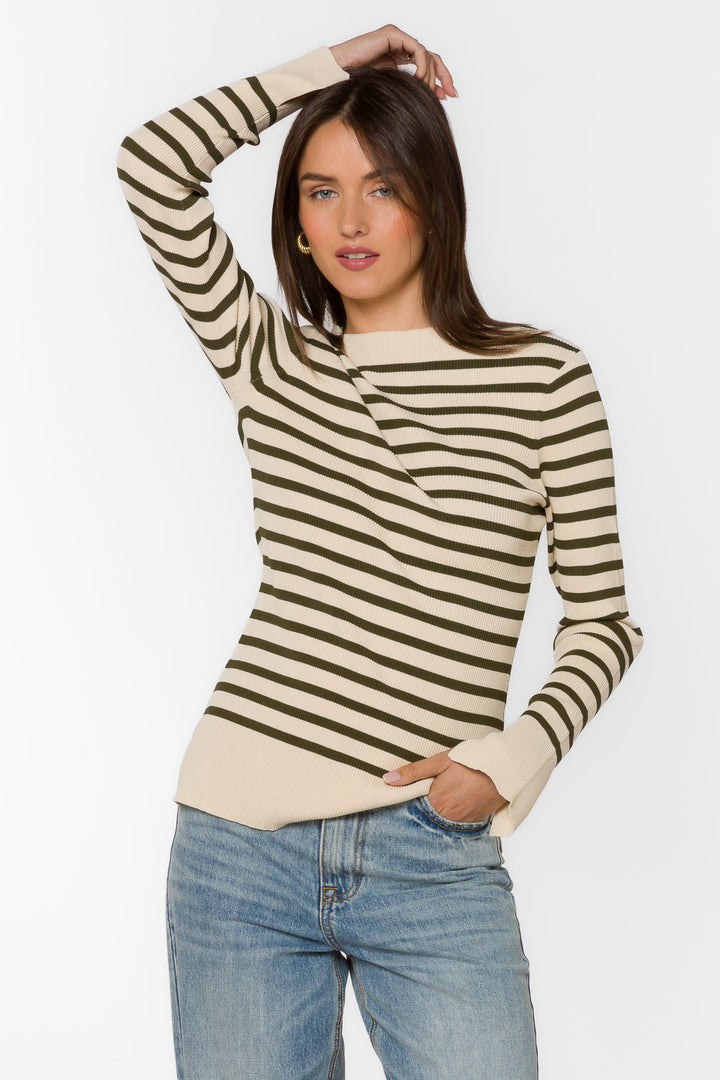 Teresa Off White Fern Green Stripe Sweater - Sweaters - Velvet Heart Clothing