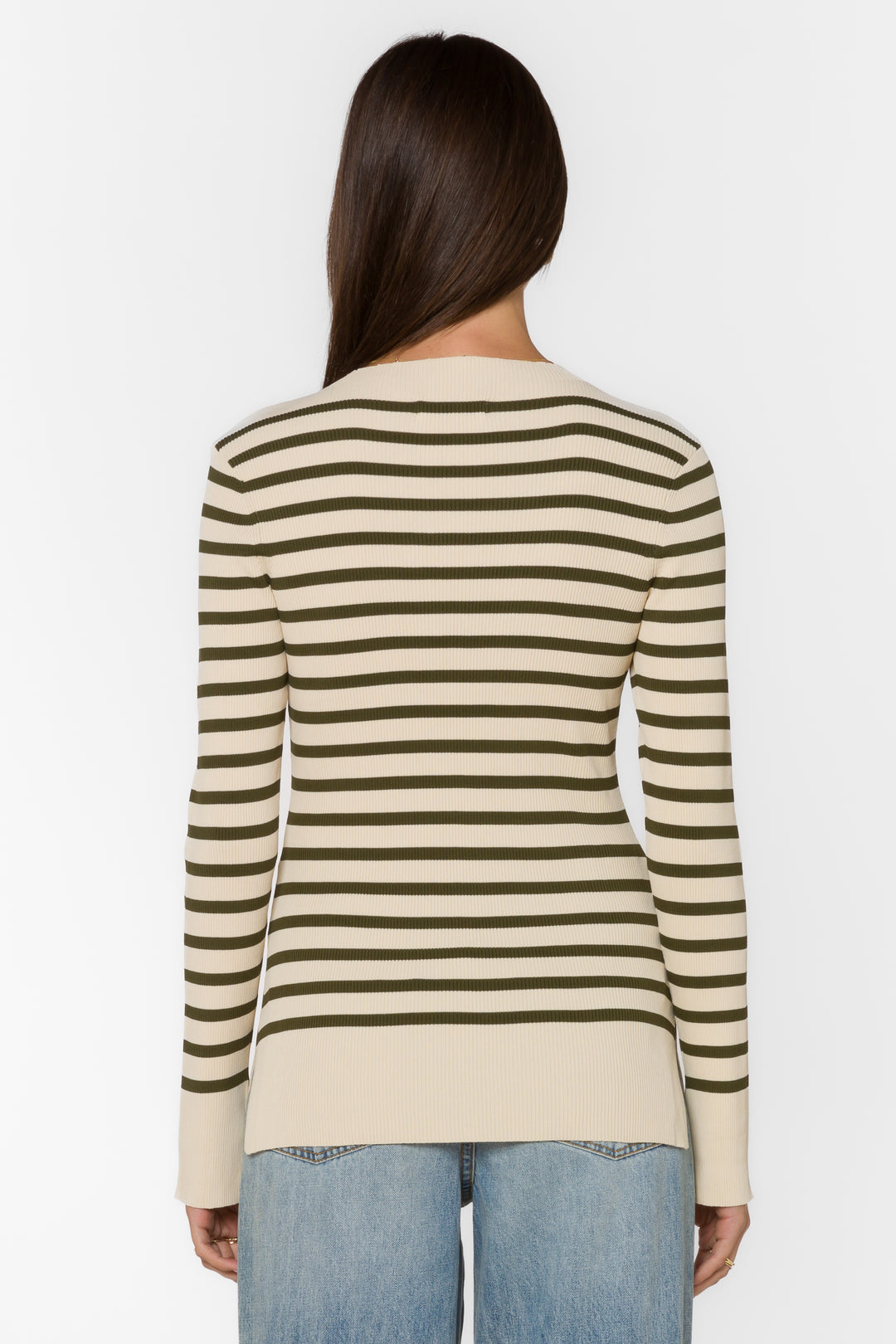 Teresa Off White Fern Green Stripe Sweater - Sweaters - Velvet Heart Clothing