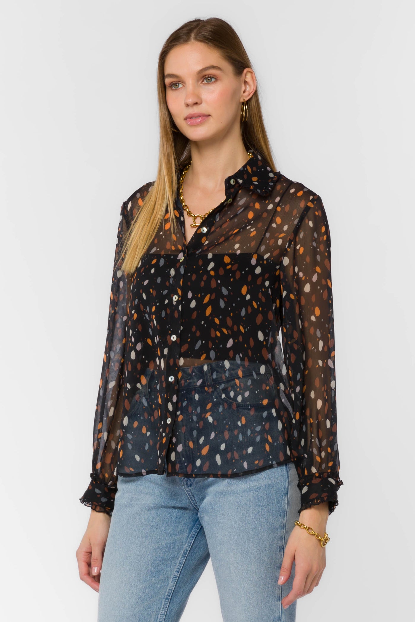Theona Black Dots Shirt - Tops - Velvet Heart Clothing