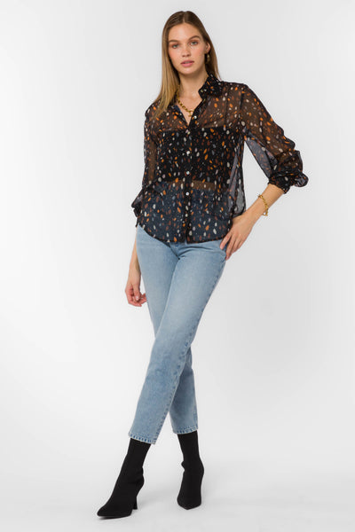 Theona Black Dots Shirt - Tops - Velvet Heart Clothing