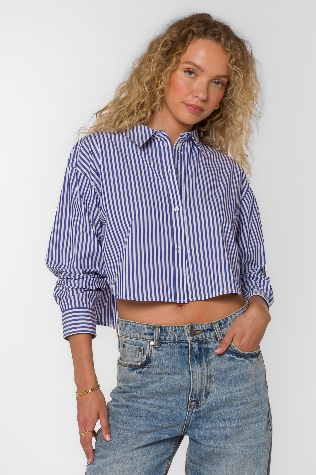 Trinity Iced Blue Stripe Shirt - Tops - Velvet Heart Clothing