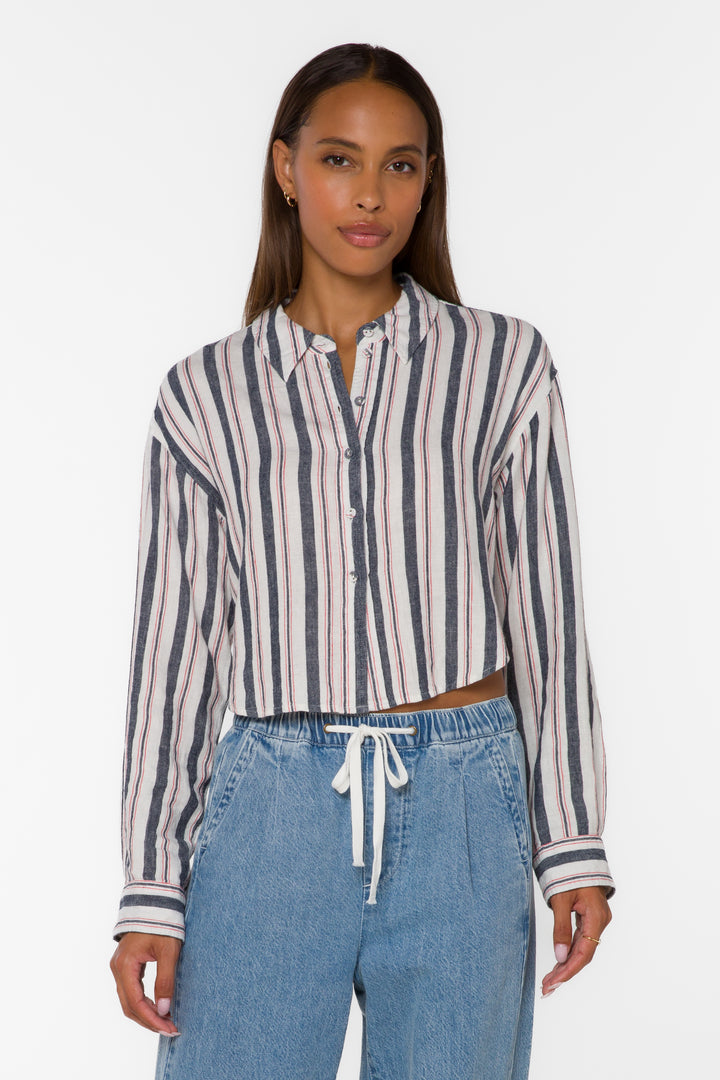 Trinity Blue Stripe Shirt - Tops - Velvet Heart Clothing