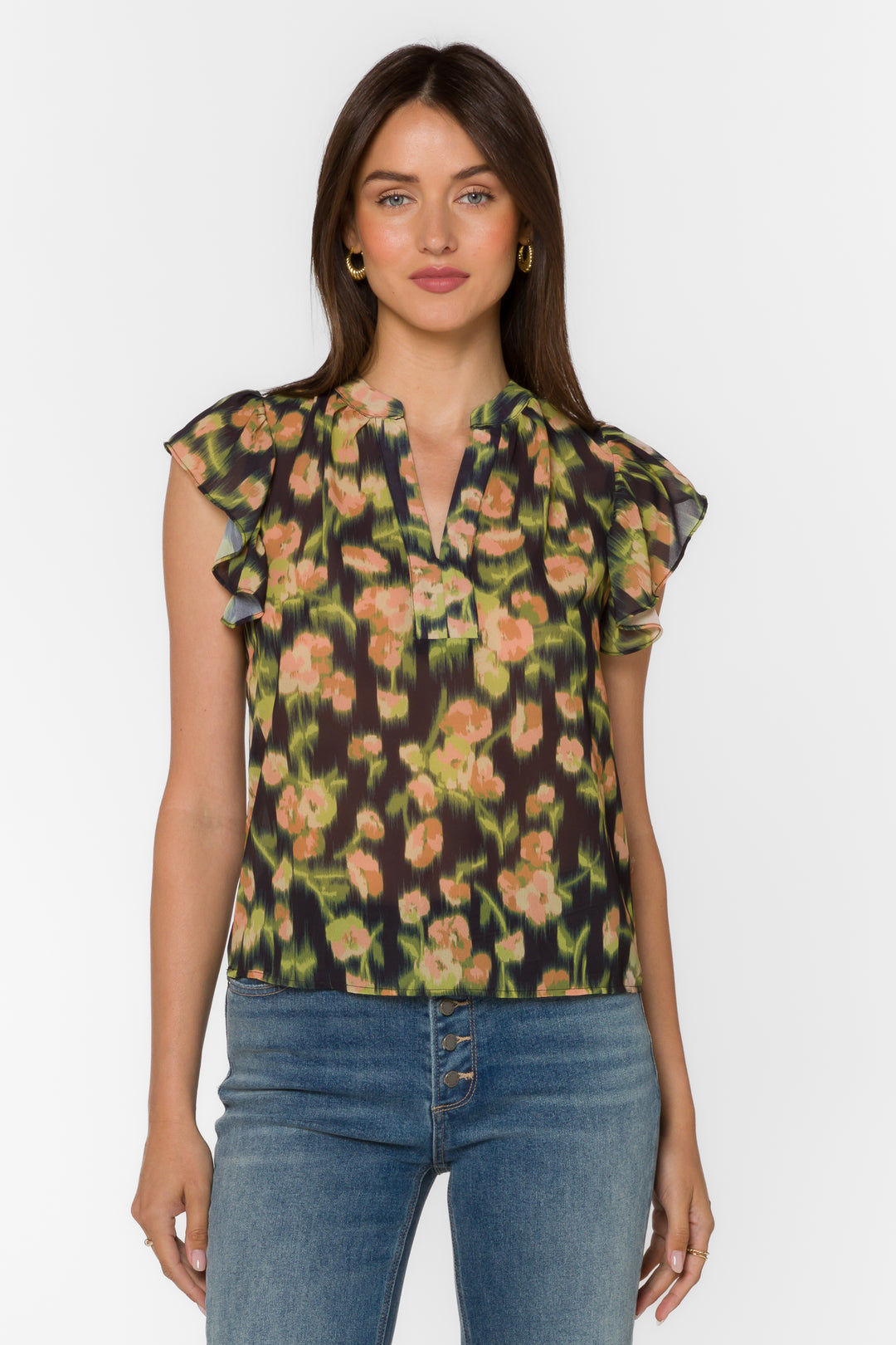 Trish Blurred Floral Blouse - Tops - Velvet Heart Clothing