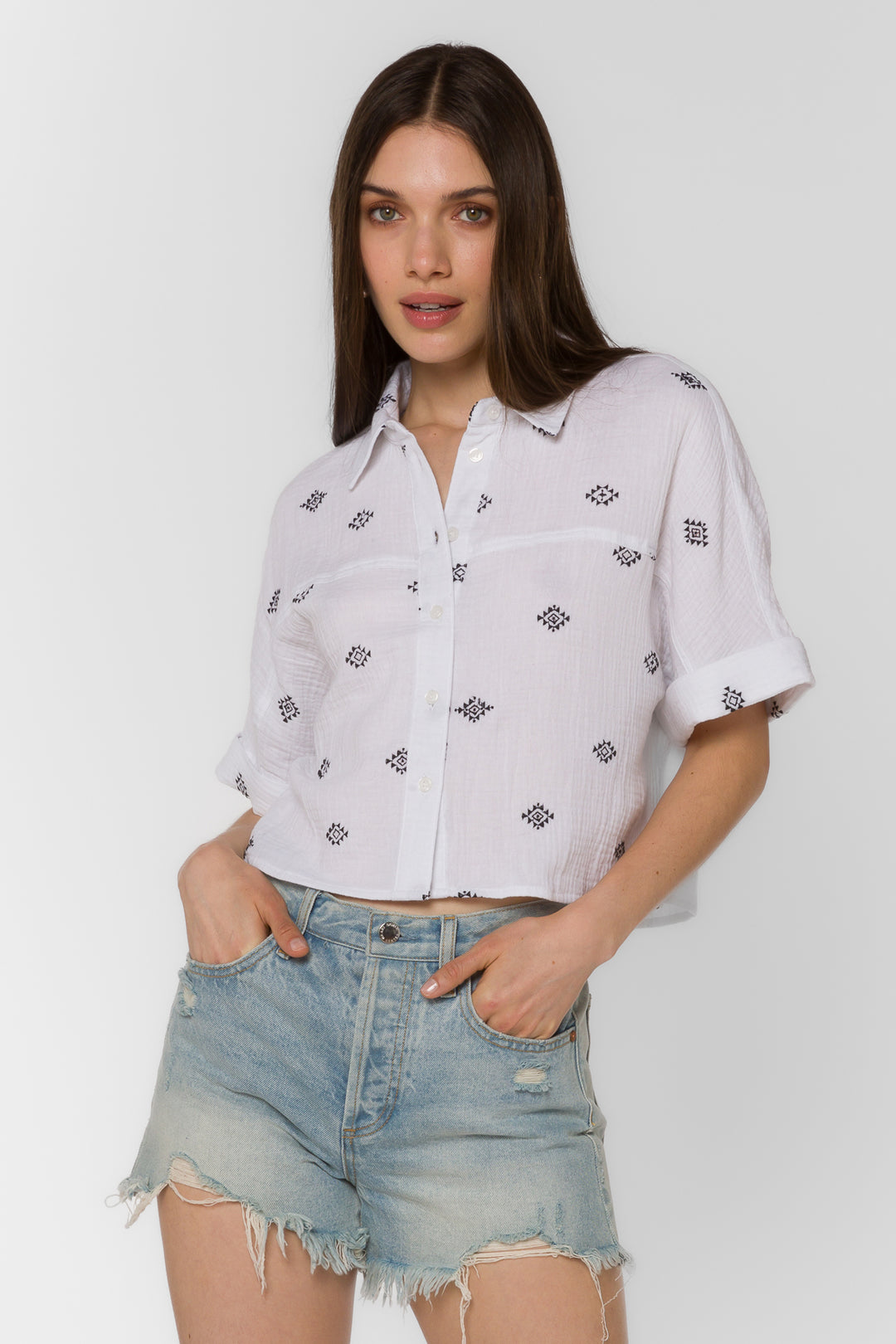 Trista Optic White Embroidery Shirt - Tops - Velvet Heart Clothing