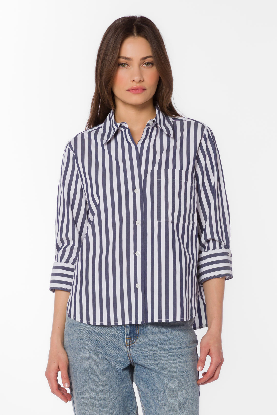 Valencia Blue Stripe Shirt - Tops - Velvet Heart Clothing