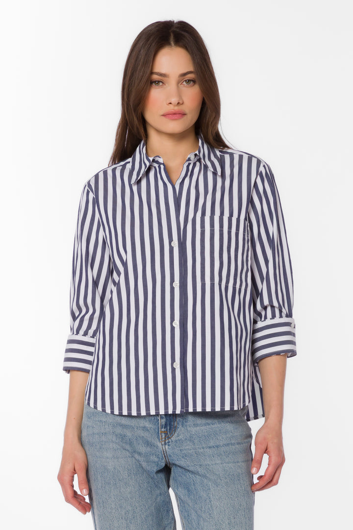 Valencia Blue Stripe Shirt - Tops - Velvet Heart Clothing