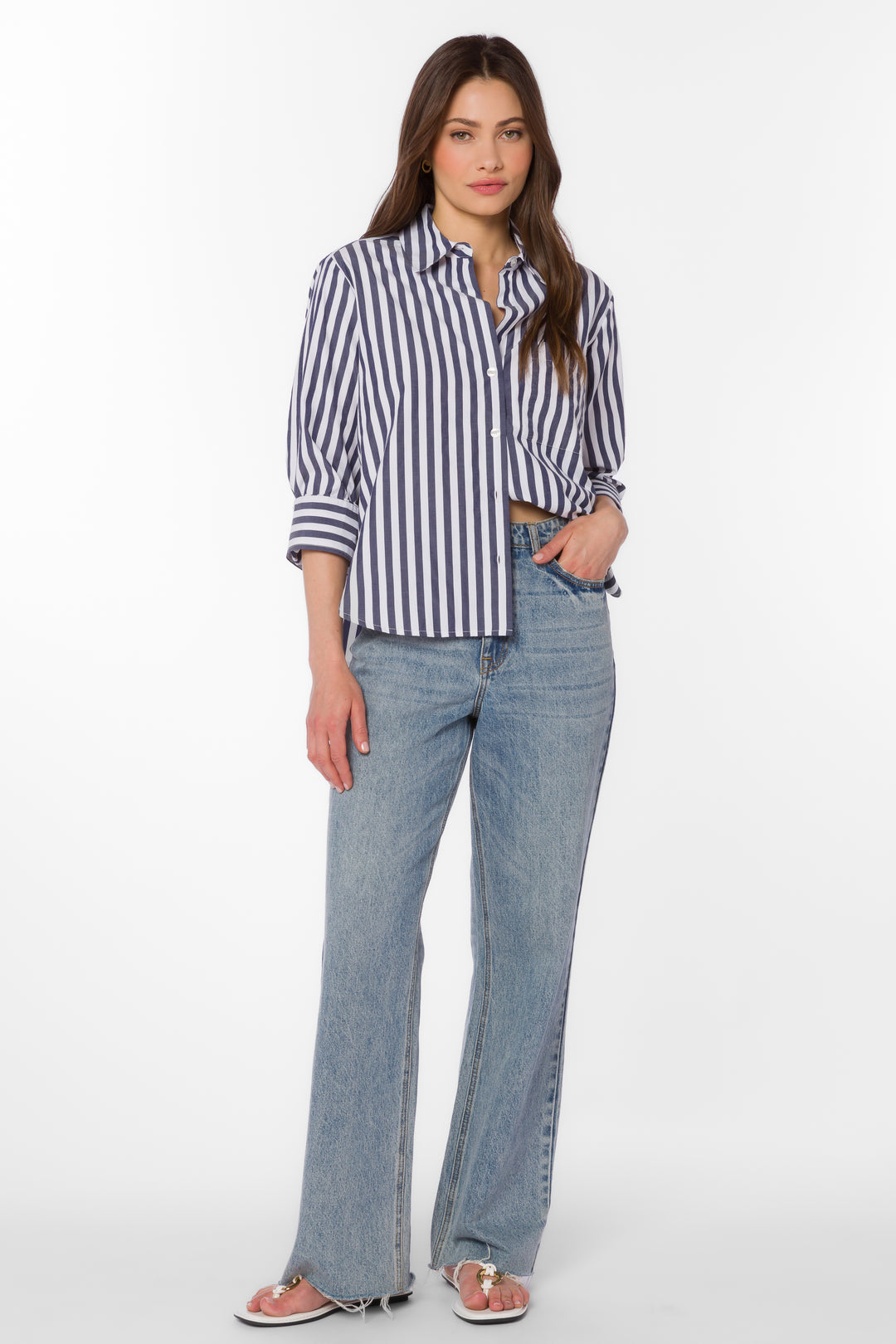 Valencia Blue Stripe Shirt - Tops - Velvet Heart Clothing