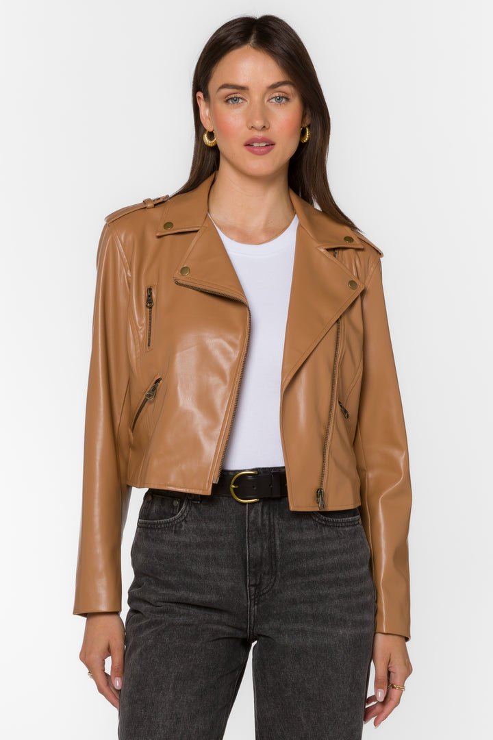 Vermont Tan Vegan Leather Jacket - Jackets & Outerwear - Velvet Heart Clothing