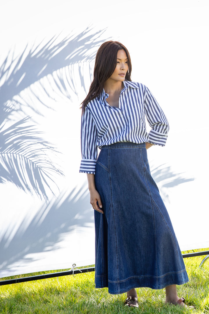 Valencia Blue Stripe Shirt - Tops - Velvet Heart Clothing