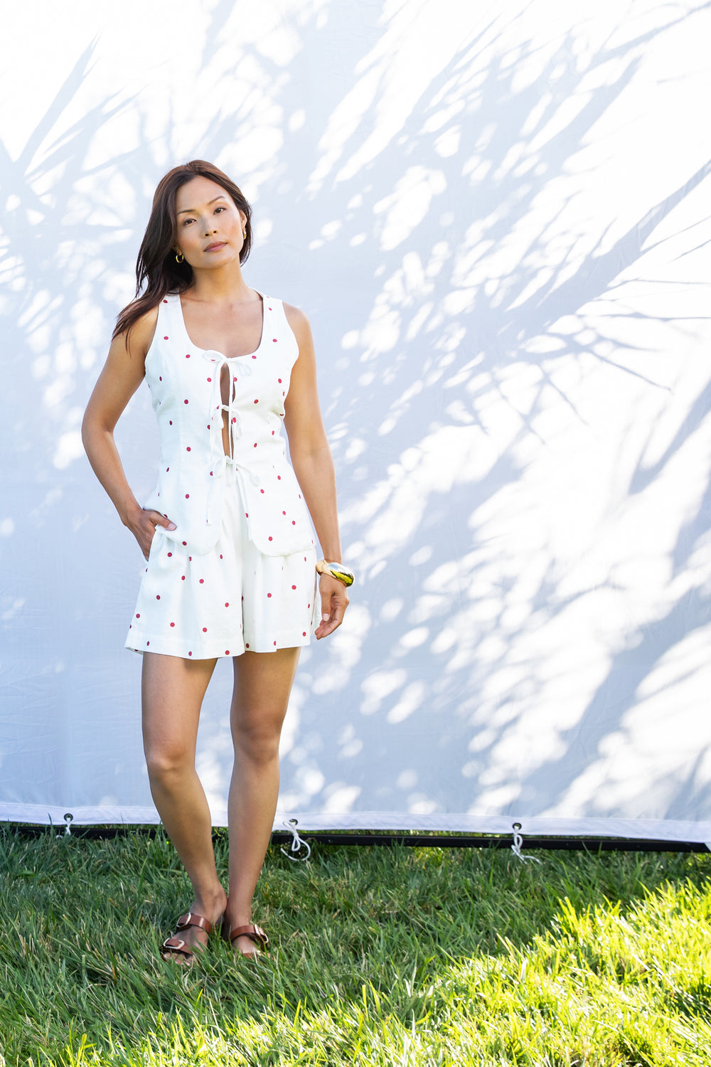 Reba Cardinal Dot Vest - Tops - Velvet Heart Clothing