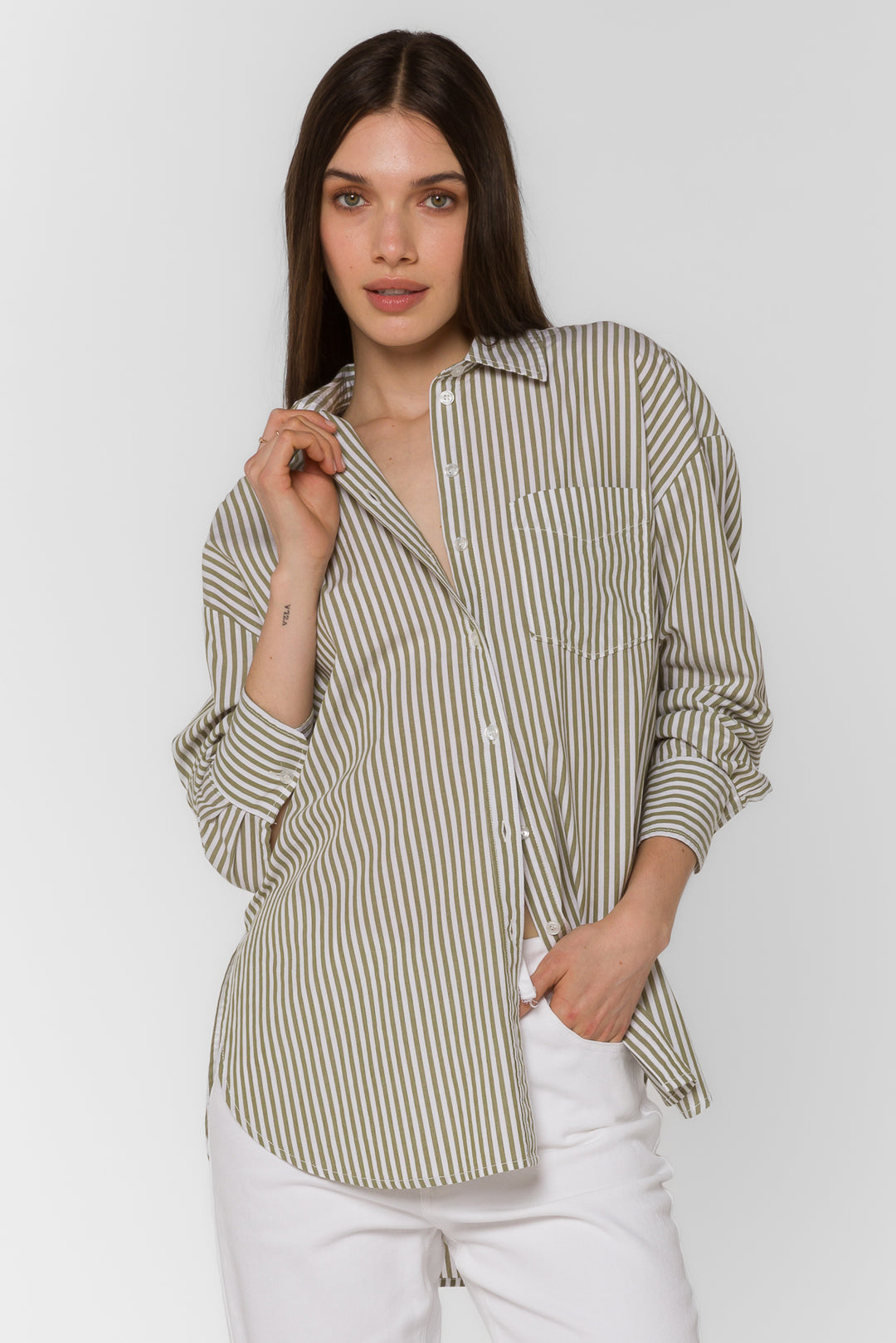 Waylor Kiwi Stripe Shirt - Tops - Velvet Heart Clothing