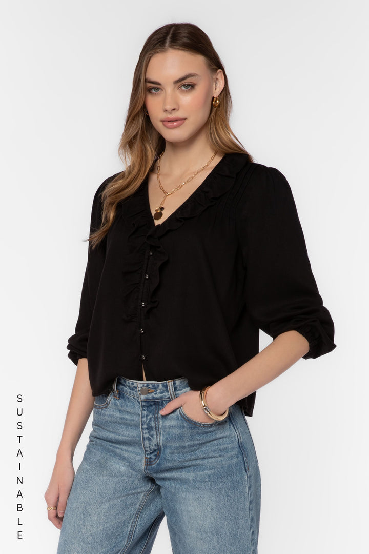 Kiki Black Ruffled Neck Top
