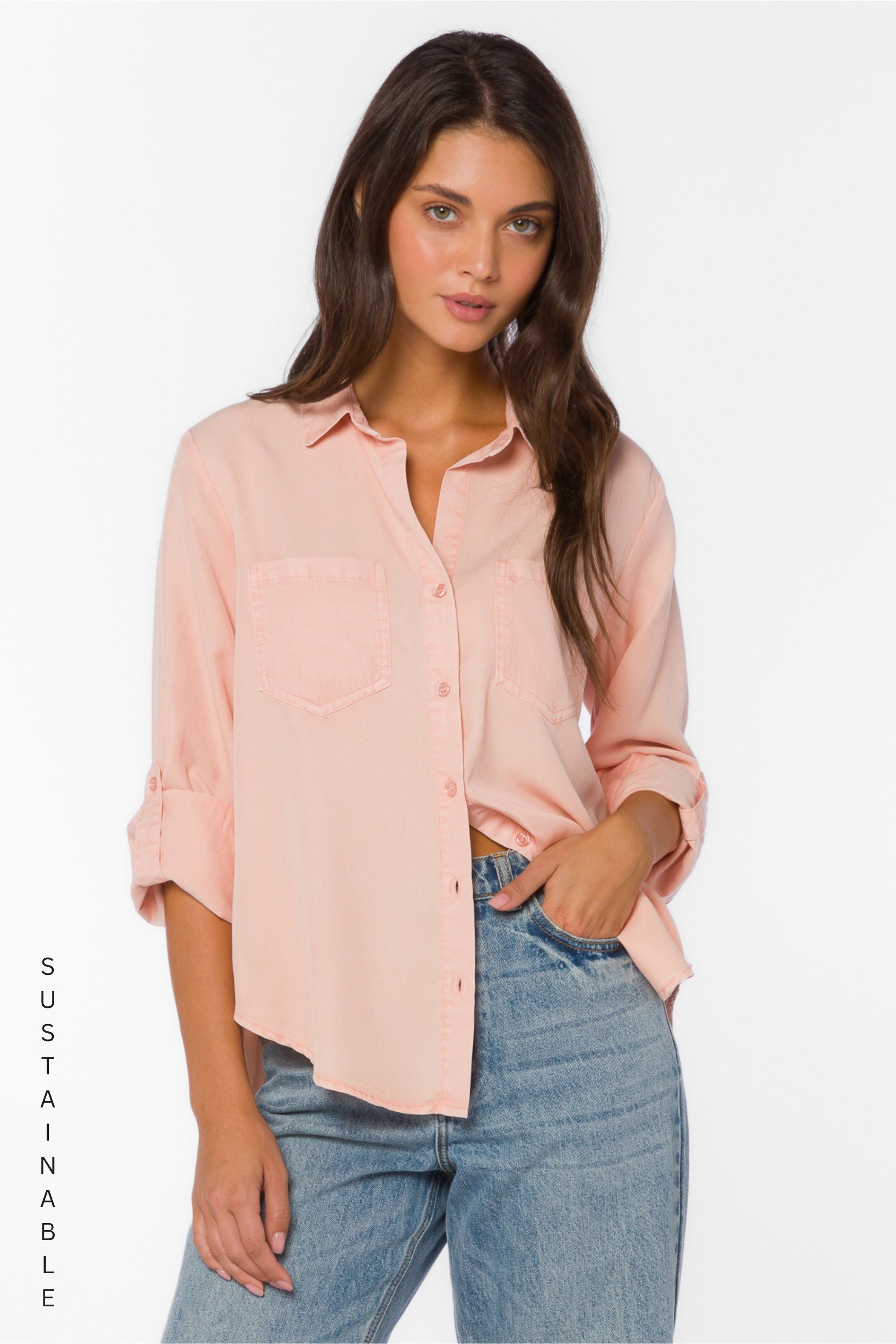 Velor heart button tops Suzanne Pink Shirt – Velvet Heart Clothing
