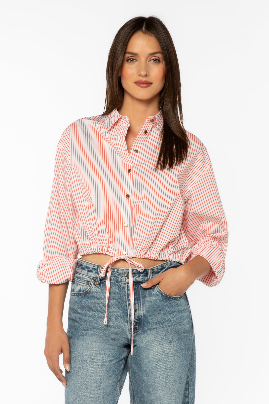 Wynonna Tomato Stripe Shirt - Tops - Velvet Heart Clothing