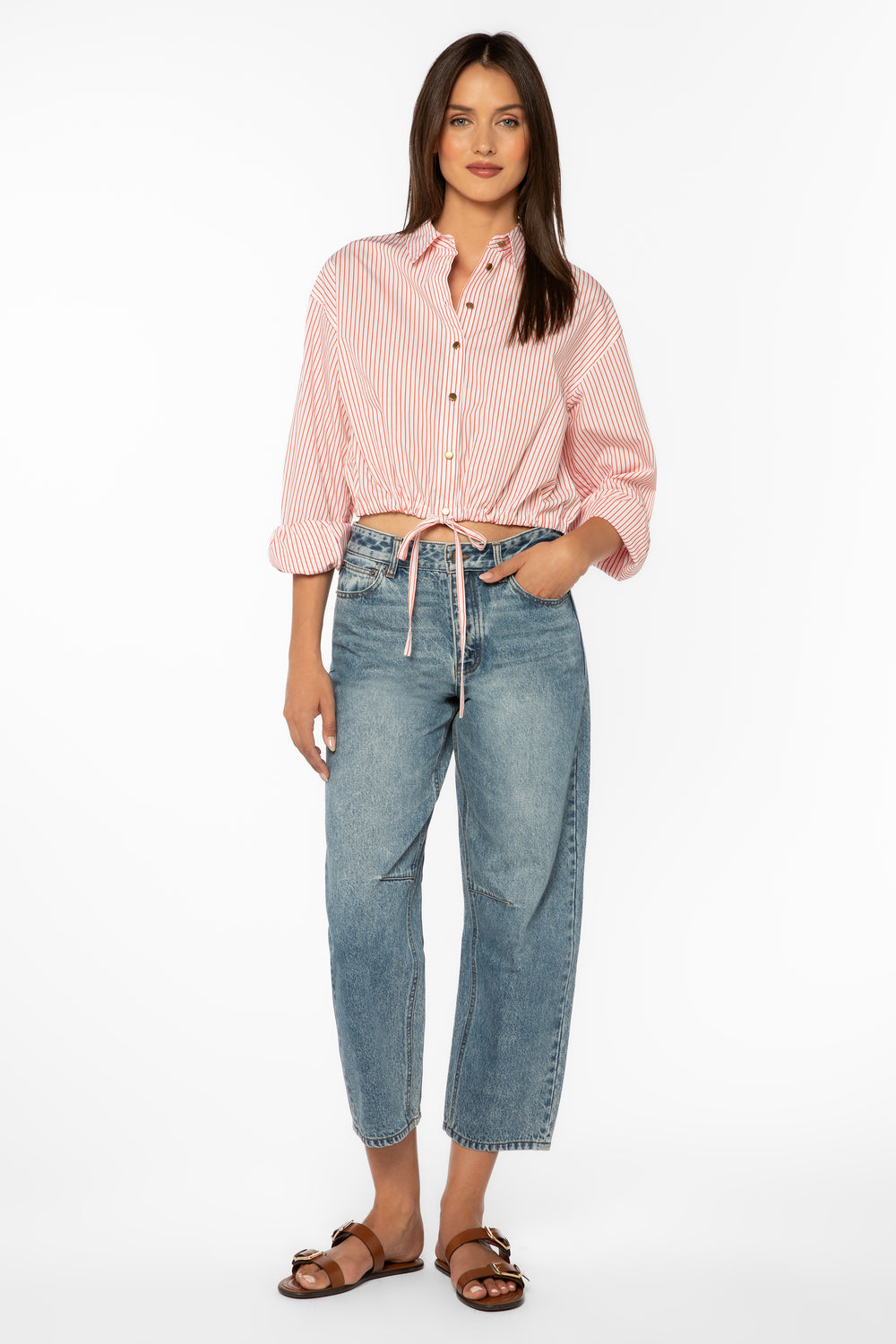 Wynonna Tomato Stripe Shirt - Tops - Velvet Heart Clothing