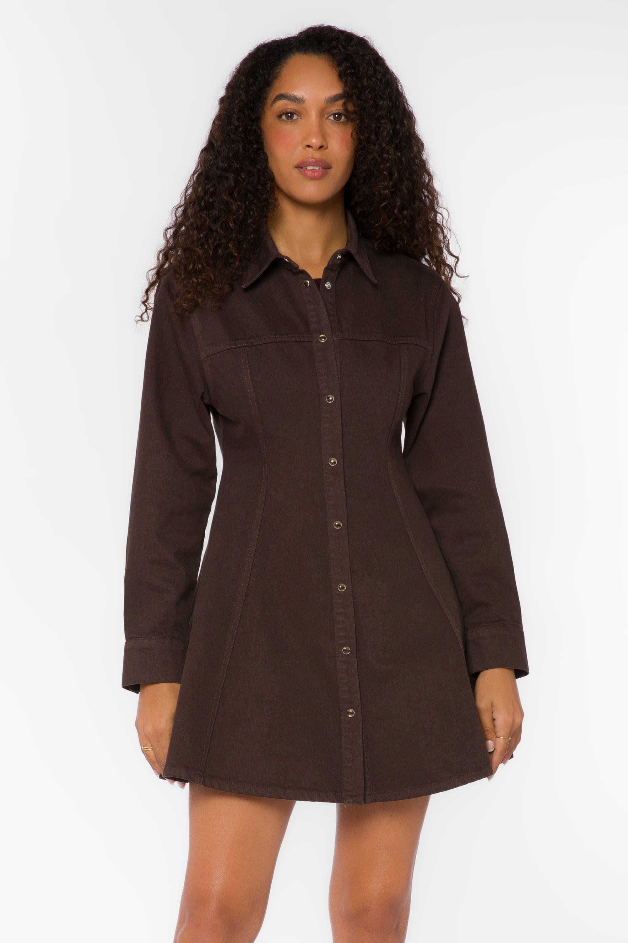 Zeana Walnut Mini Denim Dress - Dresses - Velvet Heart Clothing