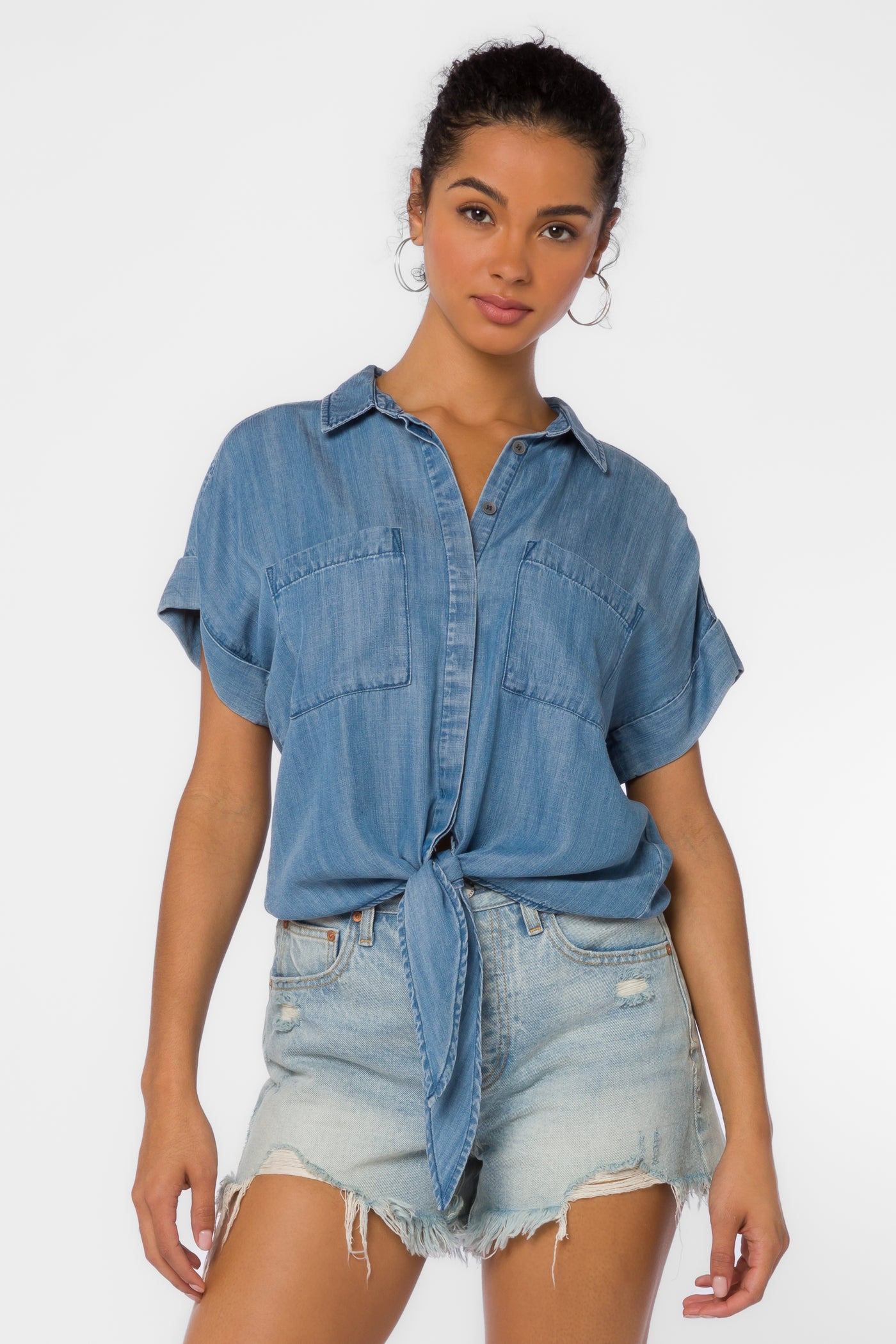 Zuria Blue Chambray Shirt - Tops - Velvet Heart Clothing