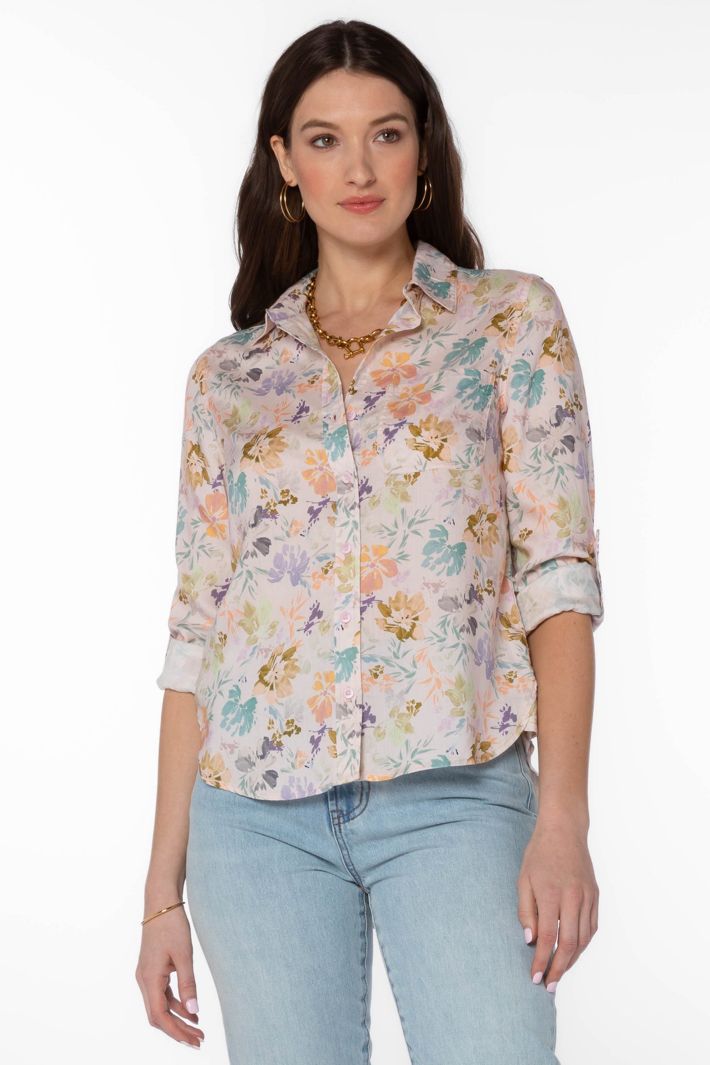 Elisa Pink Floral Shirt - Tops - Velvet Heart Clothing