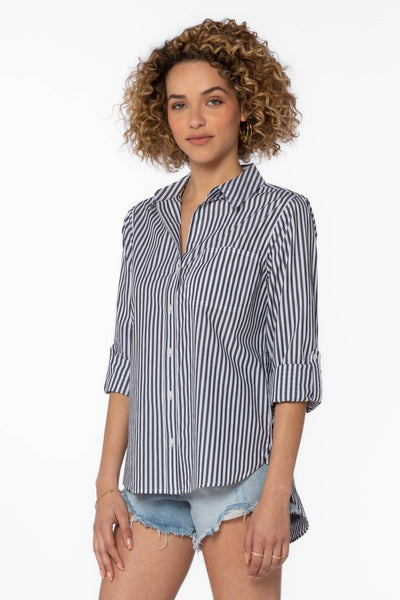 Elisa Black Stripe Shirt - Tops - Velvet Heart Clothing