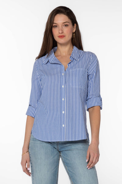 Elisa Blue Stripe Shirt - Tops - Velvet Heart Clothing
