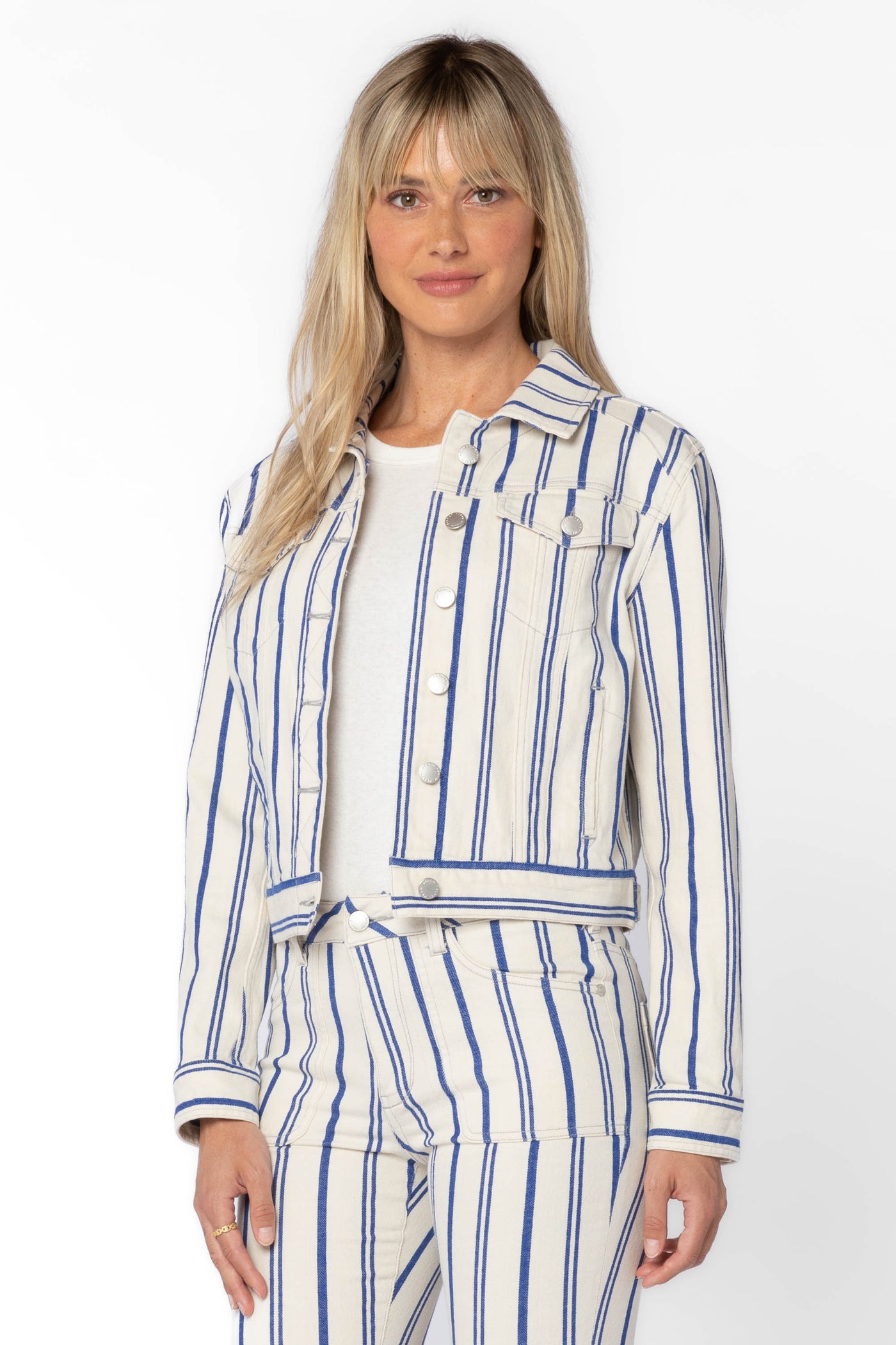 Gloria Blue Stripe Jacket - Jackets & Outerwear - Velvet Heart Clothing