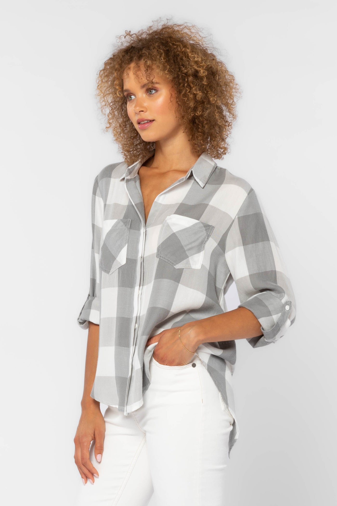 Riley Grey Check Shirt - Tops - Velvet Heart Clothing