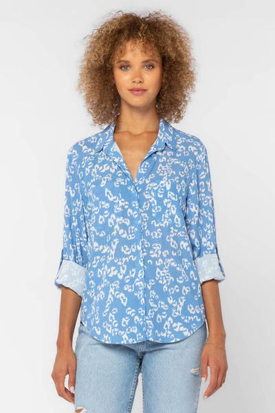 Riley Blue Leopard Shirt - Tops - Velvet Heart Clothing