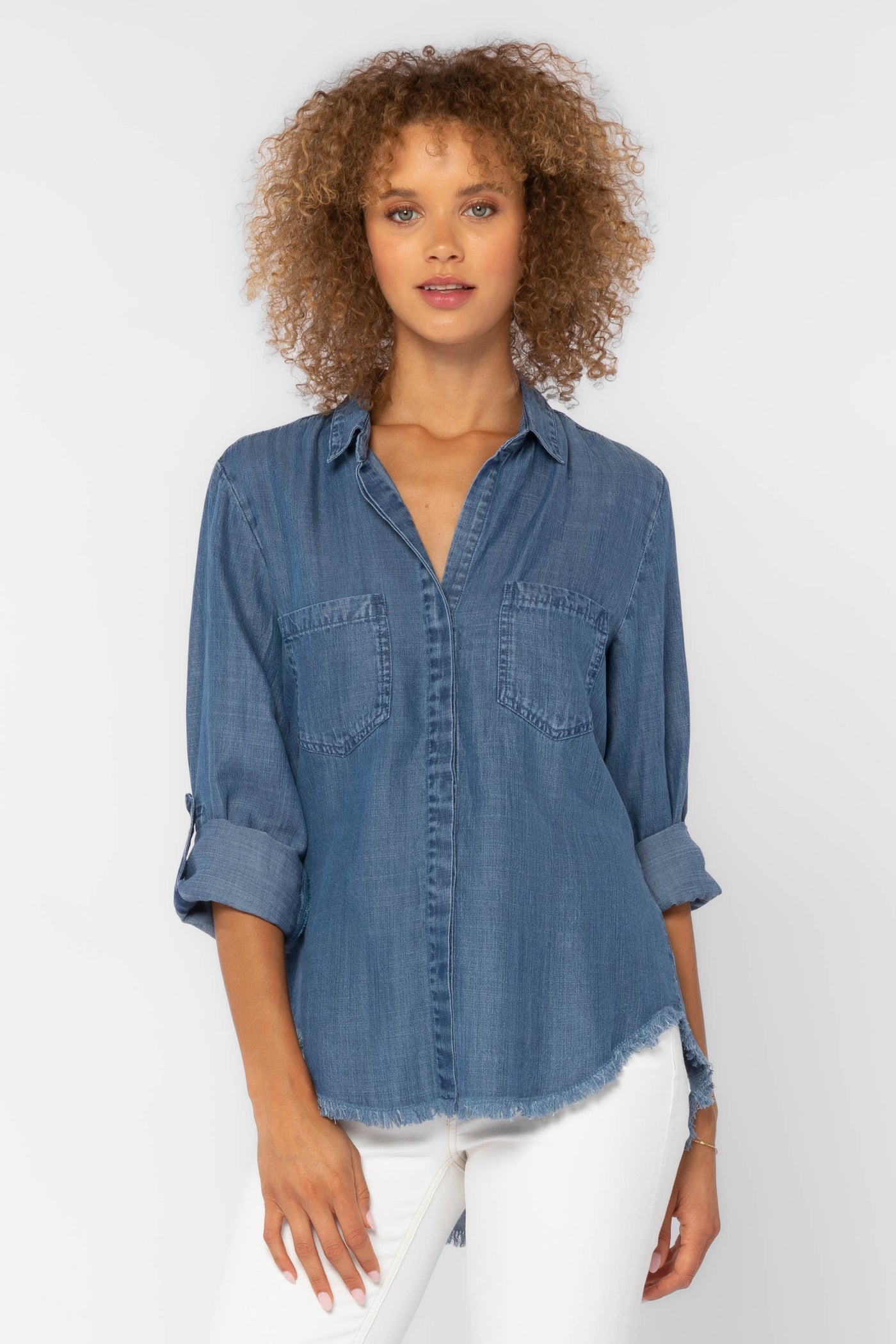 Riley Blue Denim Shirt - Tops - Velvet Heart Clothing