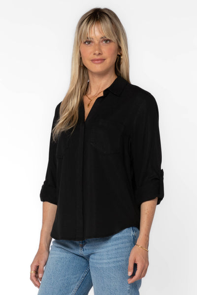 Riley Black Button-Up Shirt - Tops - Velvet Heart Clothing