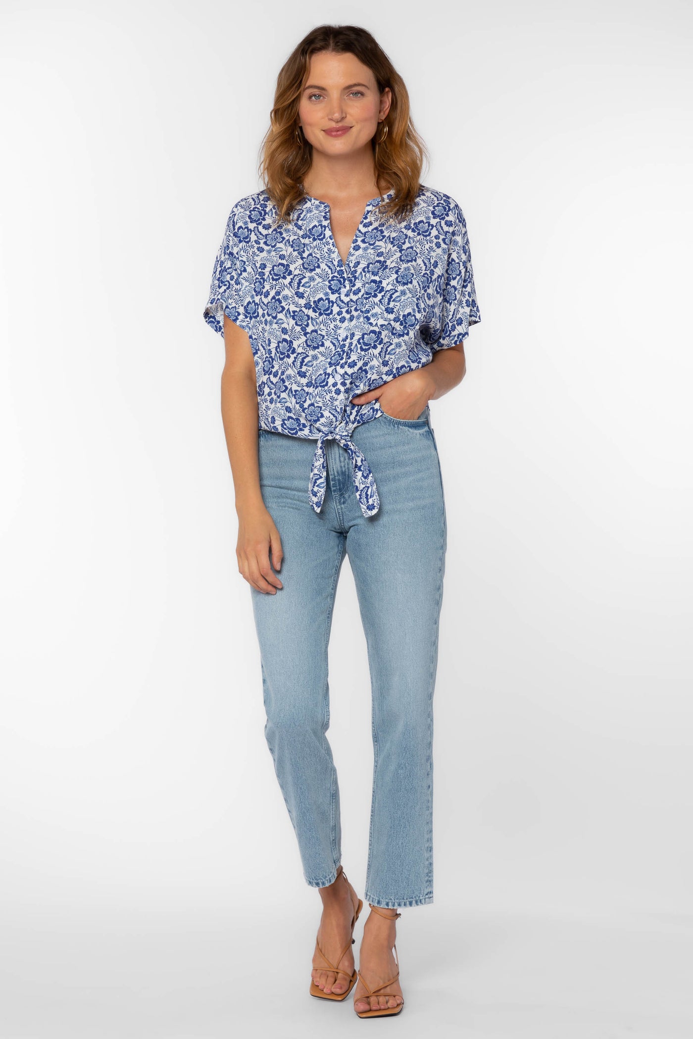 Shelby Blue Floral Shirt - Tops - Velvet Heart Clothing