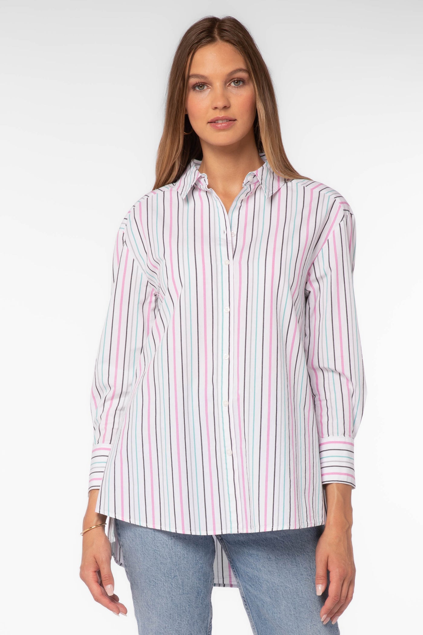 Westerly Blue Pink Black Stripe Top - Tops - Velvet Heart Clothing