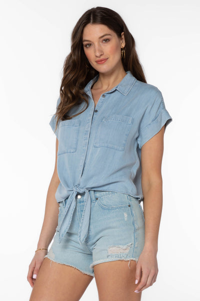 Zuria Blue Denim Shirt - Tops - Velvet Heart Clothing