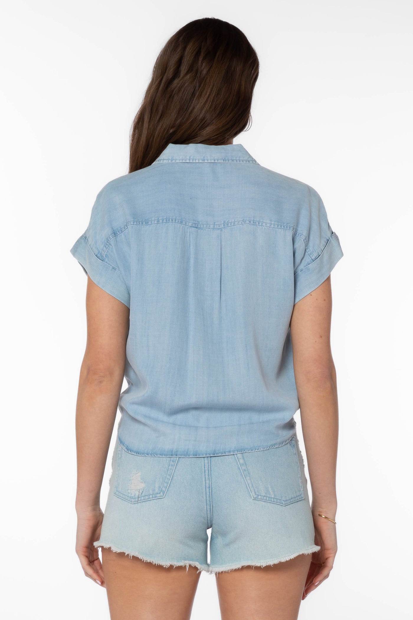 Zuria Blue Denim Shirt - Tops - Velvet Heart Clothing